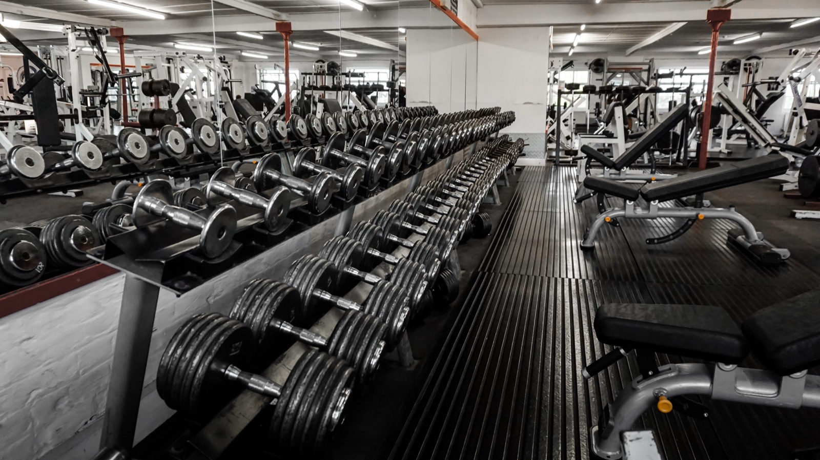 The free-weights floor at Old Ironworks Gym, Maldon
